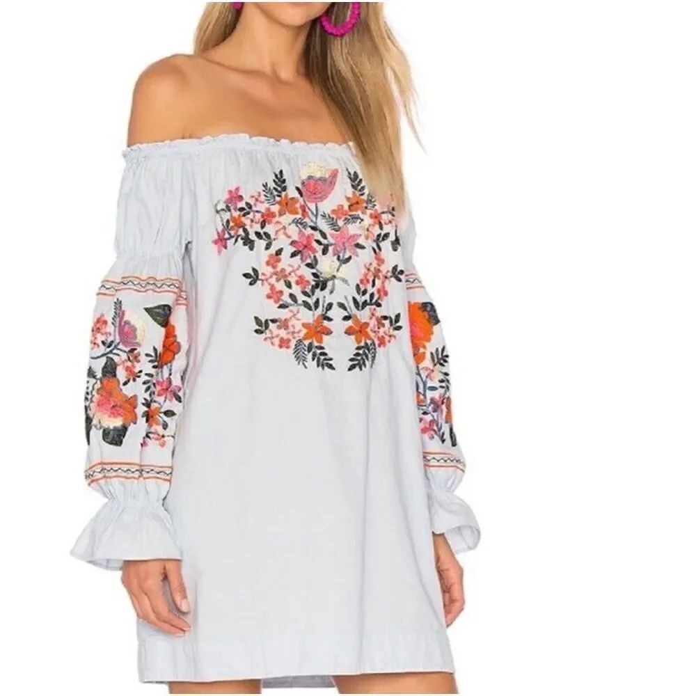 Free People Fleur De Jour embroidered off shoulder shift dress